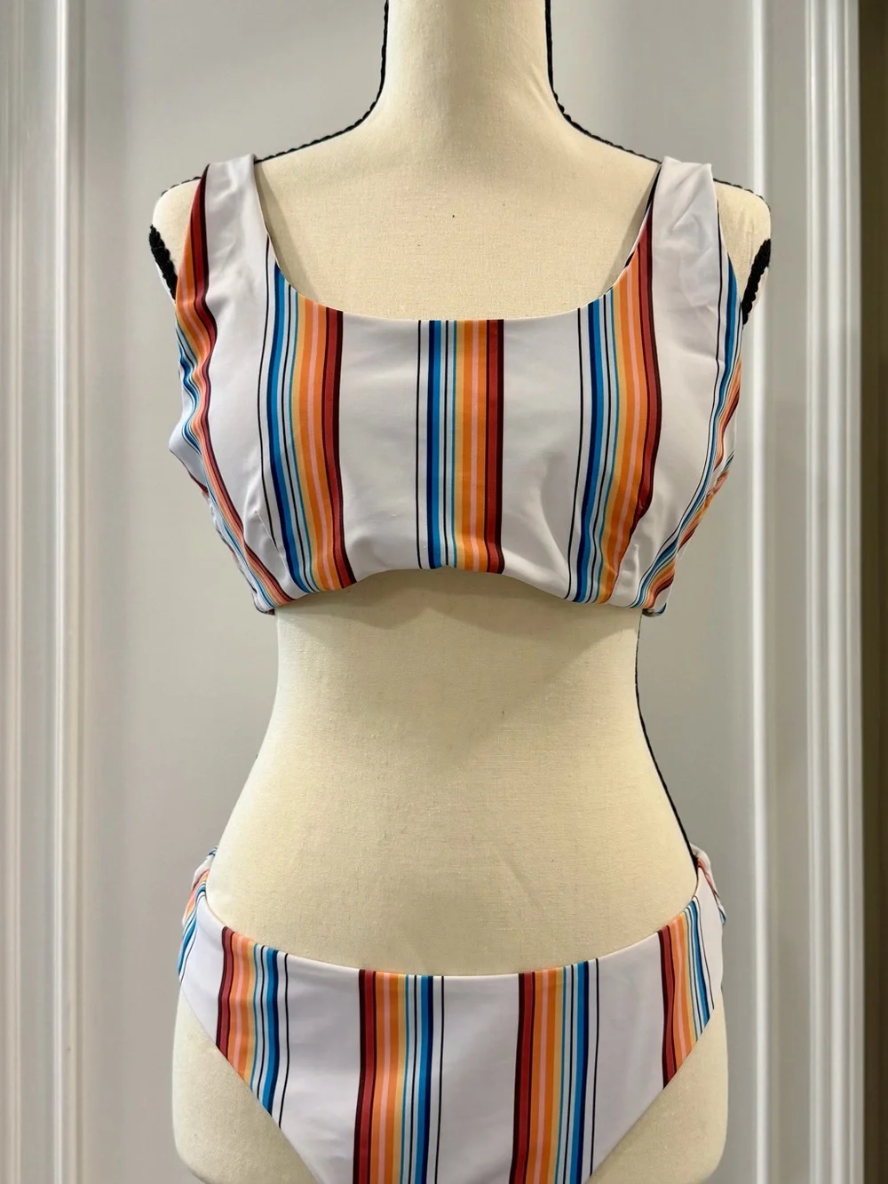 SHEIN  Bikini Top and Bottom Set with Orange, Blue and Tan Stripes